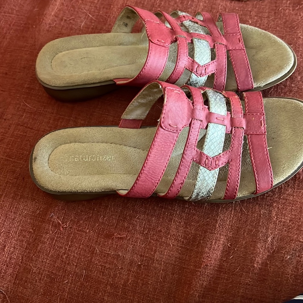 Naturalizer red sandals with silver snakeskin look strap. size 8.